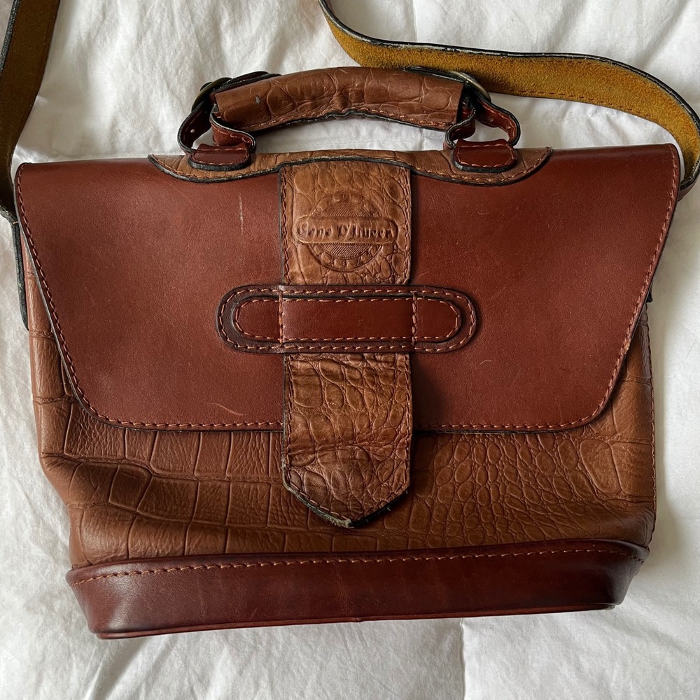 Geno D'Lucca Vintage Leather Croc Embossed Shoulder Bag Satchel Brown - Picture 2 of 11